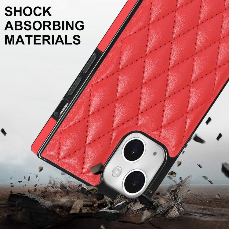 For iPhone 14 Plus Crossbody Rhombic Microfiber Leather Phone Case(Red) - iPhone 14 Plus Cases by buy2fix | Online Shopping UK | buy2fix