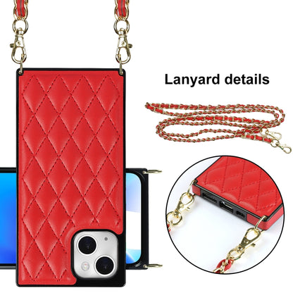 For iPhone 14 Plus Crossbody Rhombic Microfiber Leather Phone Case(Red) - iPhone 14 Plus Cases by buy2fix | Online Shopping UK | buy2fix