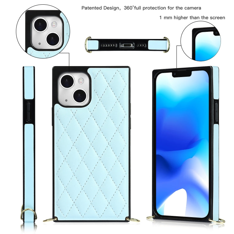 For iPhone 14 Plus Crossbody Rhombic Microfiber Leather Phone Case(Light Blue) - iPhone 14 Plus Cases by buy2fix | Online Shopping UK | buy2fix
