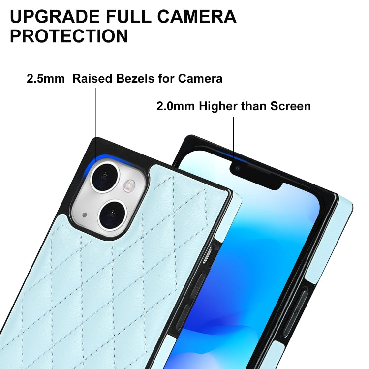 For iPhone 14 Plus Crossbody Rhombic Microfiber Leather Phone Case(Light Blue) - iPhone 14 Plus Cases by buy2fix | Online Shopping UK | buy2fix