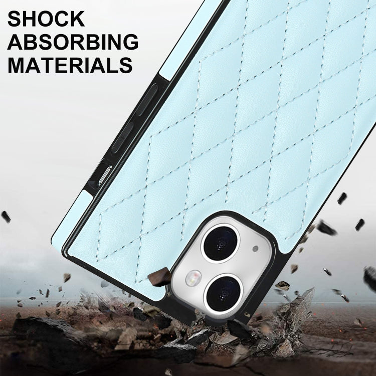 For iPhone 14 Plus Crossbody Rhombic Microfiber Leather Phone Case(Light Blue) - iPhone 14 Plus Cases by buy2fix | Online Shopping UK | buy2fix