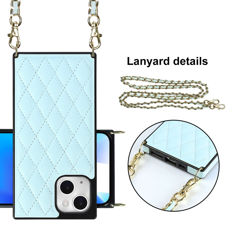 For iPhone 14 Plus Crossbody Rhombic Microfiber Leather Phone Case(Light Blue) - iPhone 14 Plus Cases by buy2fix | Online Shopping UK | buy2fix