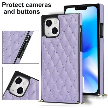 For iPhone 14 Plus Crossbody Rhombic Microfiber Leather Phone Case(Purple) - iPhone 14 Plus Cases by buy2fix | Online Shopping UK | buy2fix
