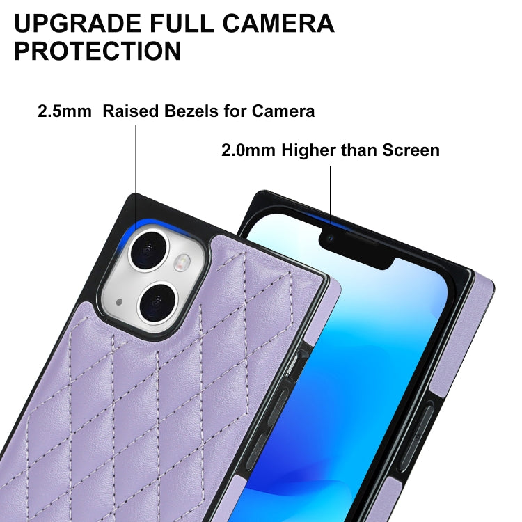 For iPhone 14 Plus Crossbody Rhombic Microfiber Leather Phone Case(Purple) - iPhone 14 Plus Cases by buy2fix | Online Shopping UK | buy2fix