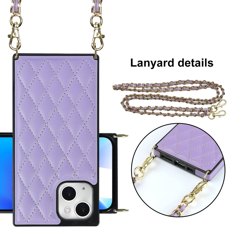 For iPhone 14 Plus Crossbody Rhombic Microfiber Leather Phone Case(Purple) - iPhone 14 Plus Cases by buy2fix | Online Shopping UK | buy2fix