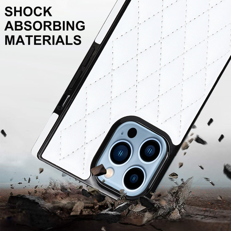 For iPhone 14 Pro Crossbody Rhombic Microfiber Leather Phone Case(White) - iPhone 14 Pro Cases by buy2fix | Online Shopping UK | buy2fix