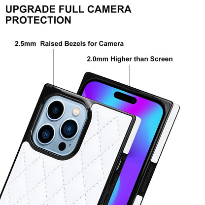 For iPhone 14 Pro Crossbody Rhombic Microfiber Leather Phone Case(White) - iPhone 14 Pro Cases by buy2fix | Online Shopping UK | buy2fix