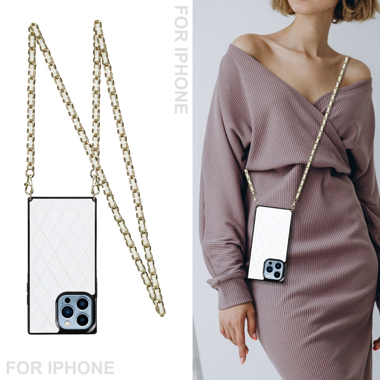 For iPhone 14 Pro Crossbody Rhombic Microfiber Leather Phone Case(White) - iPhone 14 Pro Cases by buy2fix | Online Shopping UK | buy2fix