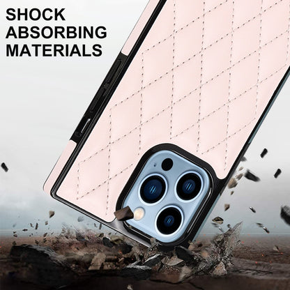 For iPhone 14 Pro Crossbody Rhombic Microfiber Leather Phone Case(Pink) - iPhone 14 Pro Cases by buy2fix | Online Shopping UK | buy2fix