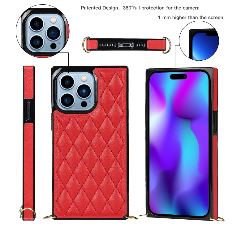 For iPhone 14 Pro Crossbody Rhombic Microfiber Leather Phone Case(Red) - iPhone 14 Pro Cases by buy2fix | Online Shopping UK | buy2fix