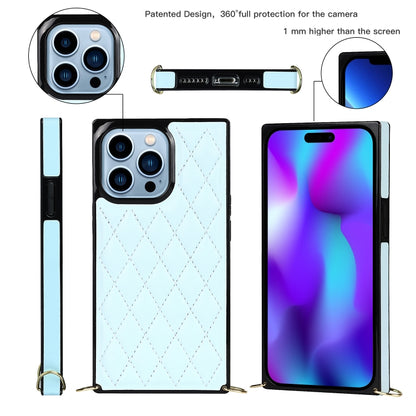 For iPhone 14 Pro Crossbody Rhombic Microfiber Leather Phone Case(Light Blue) - iPhone 14 Pro Cases by buy2fix | Online Shopping UK | buy2fix