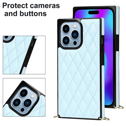 For iPhone 14 Pro Crossbody Rhombic Microfiber Leather Phone Case(Light Blue) - iPhone 14 Pro Cases by buy2fix | Online Shopping UK | buy2fix