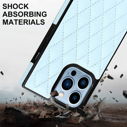 For iPhone 14 Pro Crossbody Rhombic Microfiber Leather Phone Case(Light Blue) - iPhone 14 Pro Cases by buy2fix | Online Shopping UK | buy2fix