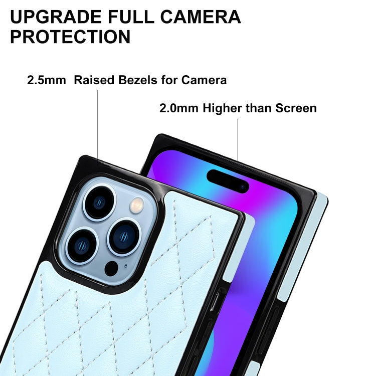 For iPhone 14 Pro Crossbody Rhombic Microfiber Leather Phone Case(Light Blue) - iPhone 14 Pro Cases by buy2fix | Online Shopping UK | buy2fix