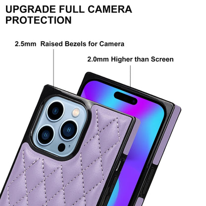 For iPhone 14 Pro Crossbody Rhombic Microfiber Leather Phone Case(Purple) - iPhone 14 Pro Cases by buy2fix | Online Shopping UK | buy2fix