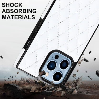 For iPhone 14 Pro Max Crossbody Rhombic Microfiber Leather Phone Case(White) - iPhone 14 Pro Max Cases by buy2fix | Online Shopping UK | buy2fix