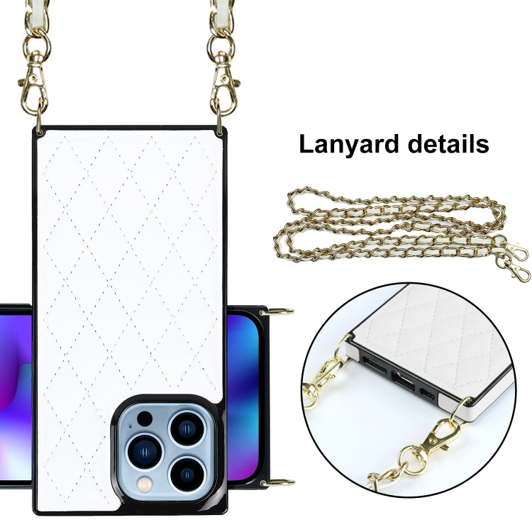 For iPhone 14 Pro Max Crossbody Rhombic Microfiber Leather Phone Case(White) - iPhone 14 Pro Max Cases by buy2fix | Online Shopping UK | buy2fix