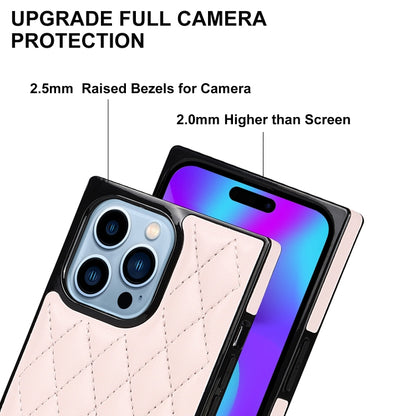 For iPhone 14 Pro Max Crossbody Rhombic Microfiber Leather Phone Case(Pink) - iPhone 14 Pro Max Cases by buy2fix | Online Shopping UK | buy2fix