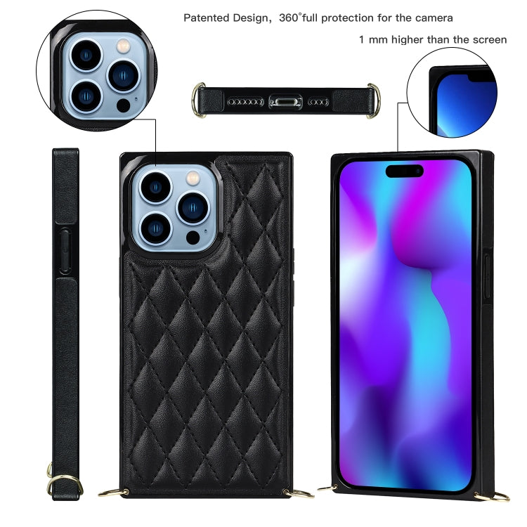 For iPhone 14 Pro Max Crossbody Rhombic Microfiber Leather Phone Case(Black) - iPhone 14 Pro Max Cases by buy2fix | Online Shopping UK | buy2fix