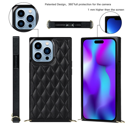 For iPhone 14 Pro Max Crossbody Rhombic Microfiber Leather Phone Case(Black) - iPhone 14 Pro Max Cases by buy2fix | Online Shopping UK | buy2fix