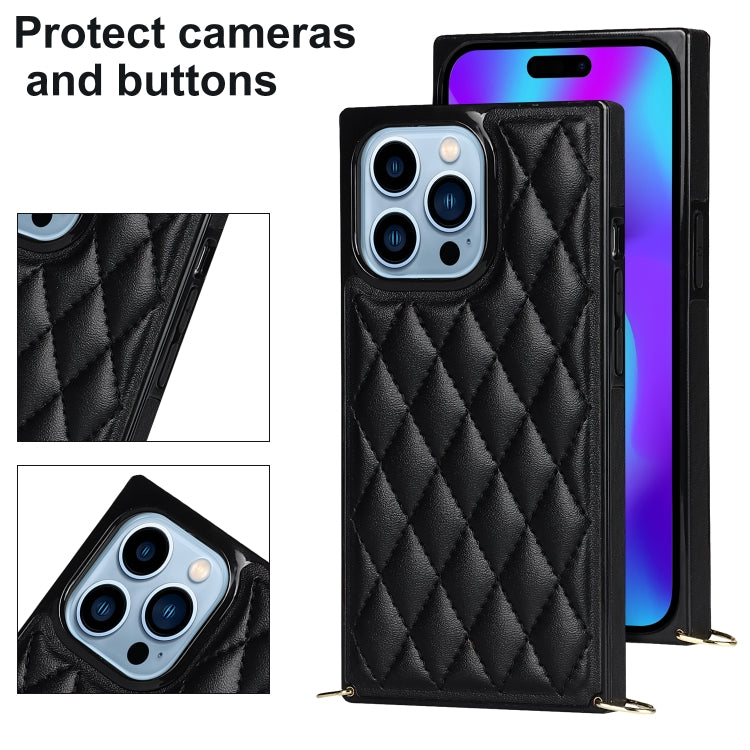 For iPhone 14 Pro Max Crossbody Rhombic Microfiber Leather Phone Case(Black) - iPhone 14 Pro Max Cases by buy2fix | Online Shopping UK | buy2fix
