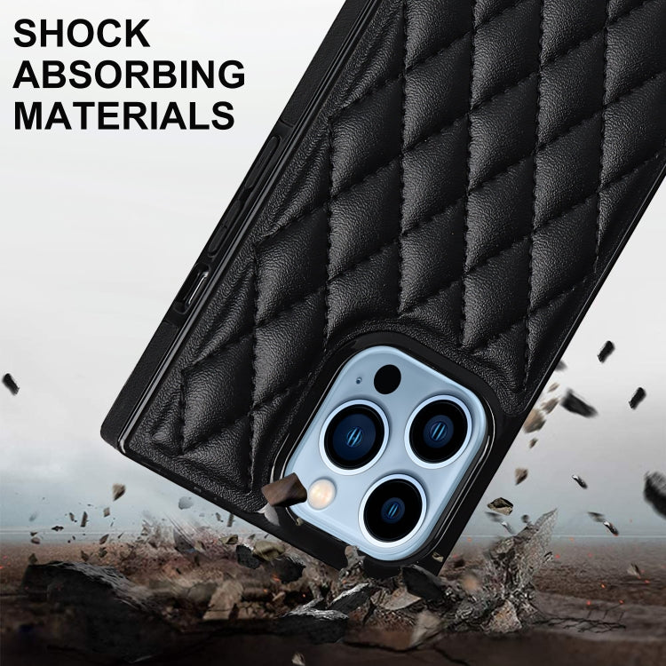 For iPhone 14 Pro Max Crossbody Rhombic Microfiber Leather Phone Case(Black) - iPhone 14 Pro Max Cases by buy2fix | Online Shopping UK | buy2fix