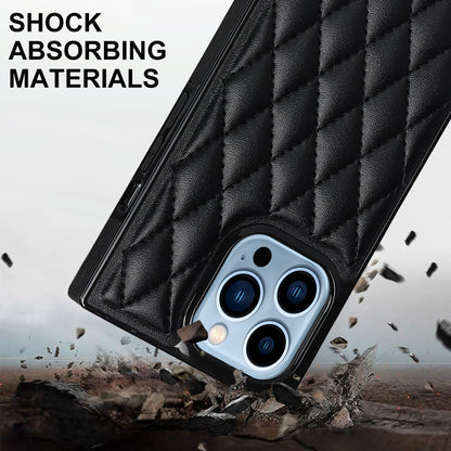 For iPhone 14 Pro Max Crossbody Rhombic Microfiber Leather Phone Case(Black) - iPhone 14 Pro Max Cases by buy2fix | Online Shopping UK | buy2fix