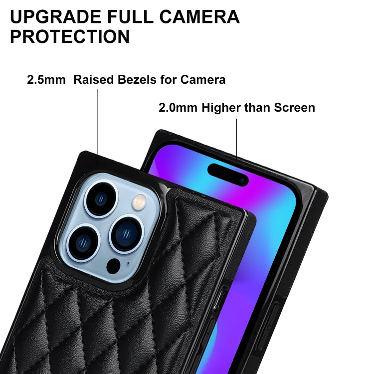 For iPhone 14 Pro Max Crossbody Rhombic Microfiber Leather Phone Case(Black) - iPhone 14 Pro Max Cases by buy2fix | Online Shopping UK | buy2fix
