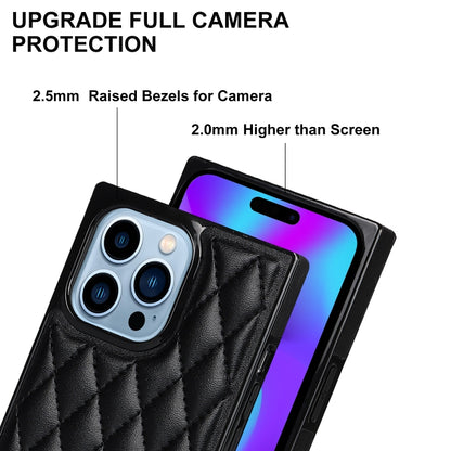 For iPhone 14 Pro Max Crossbody Rhombic Microfiber Leather Phone Case(Black) - iPhone 14 Pro Max Cases by buy2fix | Online Shopping UK | buy2fix