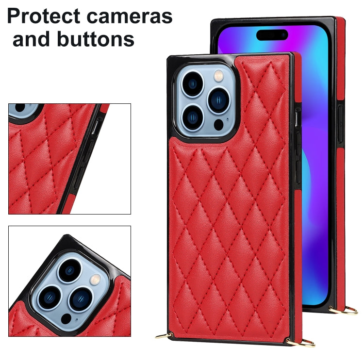For iPhone 14 Pro Max Crossbody Rhombic Microfiber Leather Phone Case(Red) - iPhone 14 Pro Max Cases by buy2fix | Online Shopping UK | buy2fix