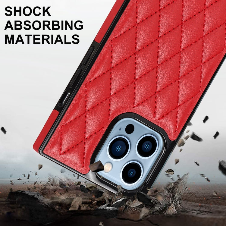 For iPhone 14 Pro Max Crossbody Rhombic Microfiber Leather Phone Case(Red) - iPhone 14 Pro Max Cases by buy2fix | Online Shopping UK | buy2fix