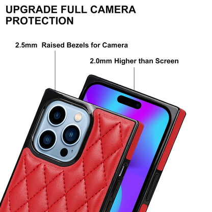 For iPhone 14 Pro Max Crossbody Rhombic Microfiber Leather Phone Case(Red) - iPhone 14 Pro Max Cases by buy2fix | Online Shopping UK | buy2fix