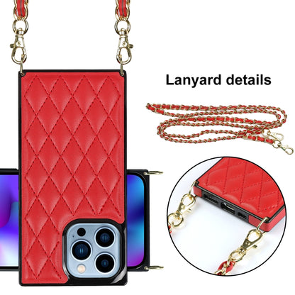 For iPhone 14 Pro Max Crossbody Rhombic Microfiber Leather Phone Case(Red) - iPhone 14 Pro Max Cases by buy2fix | Online Shopping UK | buy2fix