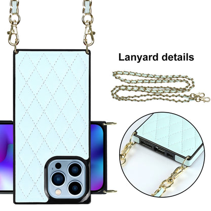 For iPhone 14 Pro Max Crossbody Rhombic Microfiber Leather Phone Case(Light Blue) - iPhone 14 Pro Max Cases by buy2fix | Online Shopping UK | buy2fix