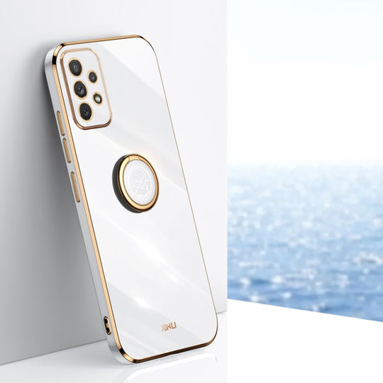 For Samsung Galaxy A73 5G XINLI Straight Edge 6D Electroplate TPU Phone Case with Ring Holder(White)
