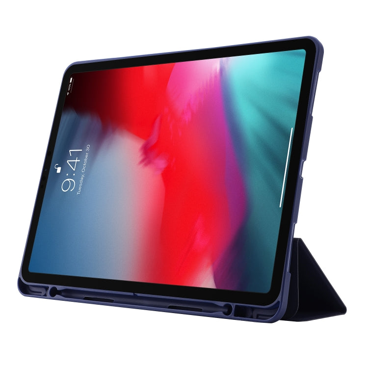 Skin Feel Pen Holder Tri-fold Tablet Leather Case For iPad Air 13 2024 / iPad Pro 12.9 2022 / 2021 / 2020 / 2018(Dark Blue) - iPad Pro 12.9 (2022/2021) Cases by buy2fix | Online Shopping UK | buy2fix