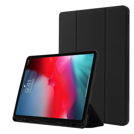 Skin Feel Pen Holder Tri-fold Tablet Leather Case For iPad Air 13 2025 / 2024 / iPad Pro 12.9 2022 / 2021 / 2020 / 2018(Black)