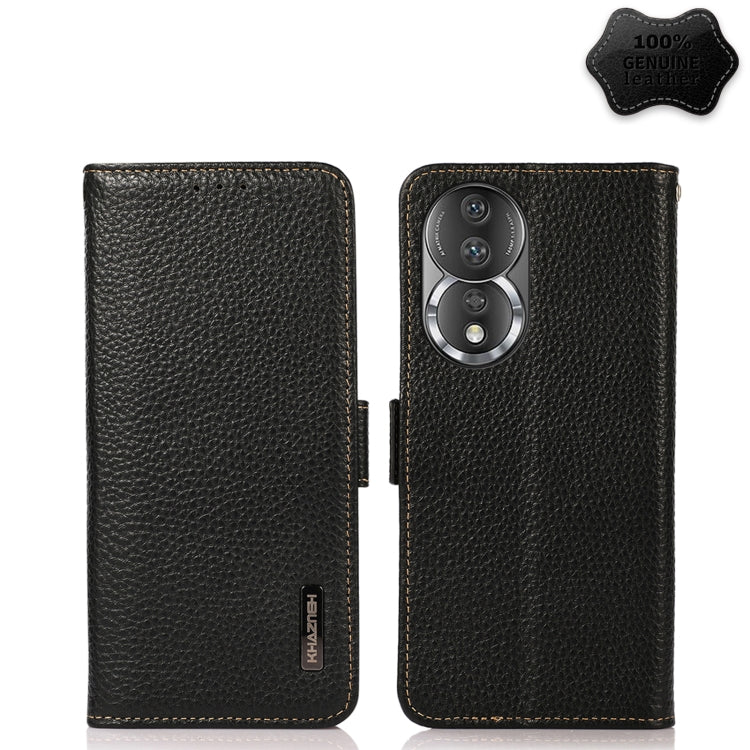 For Honor 80 Pro KHAZNEH Side-Magnetic Litchi Genuine Leather RFID Phone Case(Black) - Honor Cases by buy2fix | Online Shopping UK | buy2fix