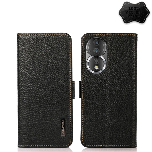 For Honor 80 Pro KHAZNEH Side-Magnetic Litchi Genuine Leather RFID Phone Case(Black) - Honor Cases by buy2fix | Online Shopping UK | buy2fix