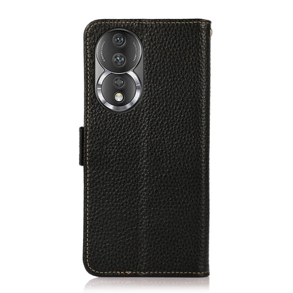 For Honor 80 Pro KHAZNEH Side-Magnetic Litchi Genuine Leather RFID Phone Case(Black) - Honor Cases by buy2fix | Online Shopping UK | buy2fix