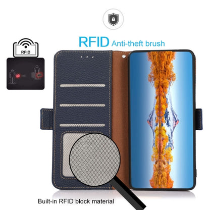 For Honor 80 Pro KHAZNEH Side-Magnetic Litchi Genuine Leather RFID Phone Case(Blue) - Honor Cases by buy2fix | Online Shopping UK | buy2fix