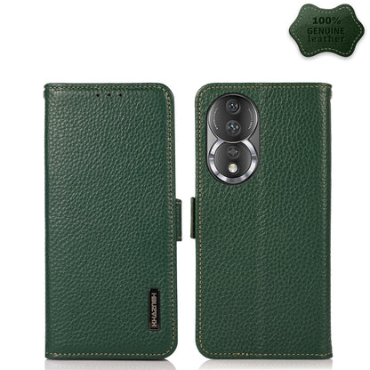 For Honor 80 Pro KHAZNEH Side-Magnetic Litchi Genuine Leather RFID Phone Case(Green) - Honor Cases by buy2fix | Online Shopping UK | buy2fix