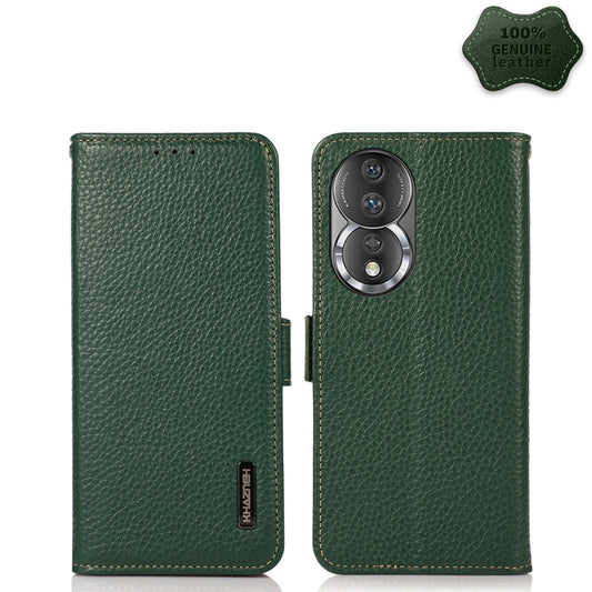 For Honor 80 Pro KHAZNEH Side-Magnetic Litchi Genuine Leather RFID Phone Case(Green) - Honor Cases by buy2fix | Online Shopping UK | buy2fix