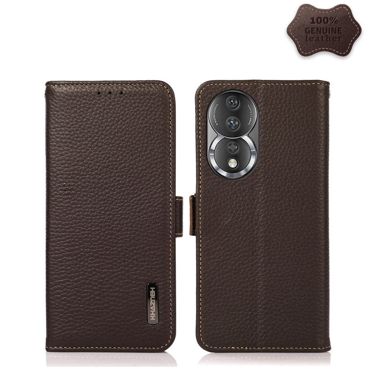 For Honor 80 Pro KHAZNEH Side-Magnetic Litchi Genuine Leather RFID Phone Case(Brown) - Honor Cases by buy2fix | Online Shopping UK | buy2fix