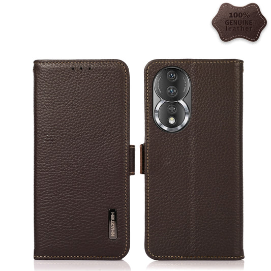 For Honor 80 Pro KHAZNEH Side-Magnetic Litchi Genuine Leather RFID Phone Case(Brown) - Honor Cases by buy2fix | Online Shopping UK | buy2fix