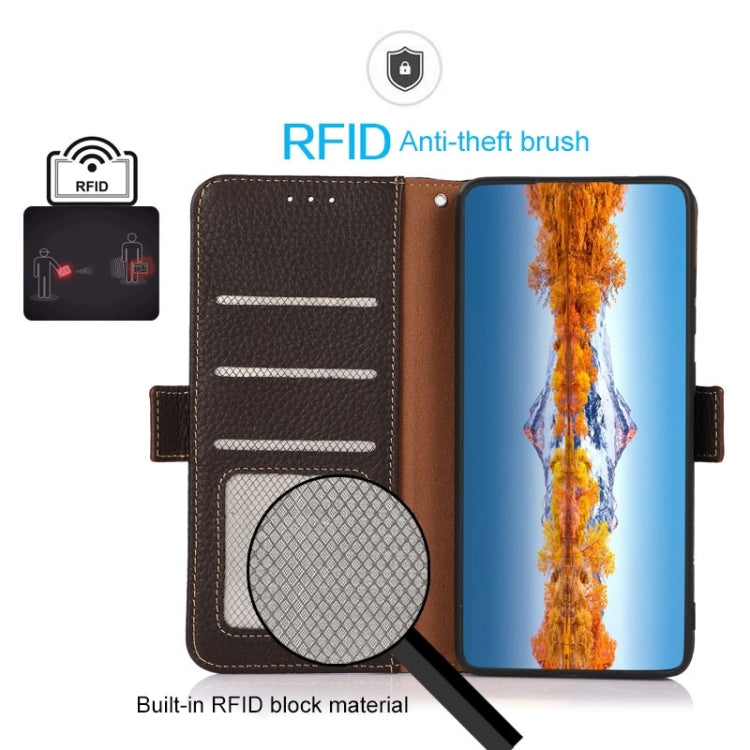 For Honor 80 Pro KHAZNEH Side-Magnetic Litchi Genuine Leather RFID Phone Case(Brown) - Honor Cases by buy2fix | Online Shopping UK | buy2fix