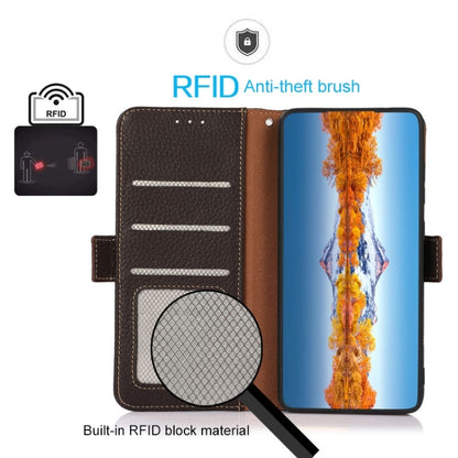 For Honor 80 Pro KHAZNEH Side-Magnetic Litchi Genuine Leather RFID Phone Case(Brown) - Honor Cases by buy2fix | Online Shopping UK | buy2fix