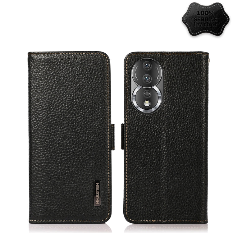 For Honor 80 KHAZNEH Side-Magnetic Litchi Genuine Leather RFID Phone Case(Black) - Honor Cases by buy2fix | Online Shopping UK | buy2fix