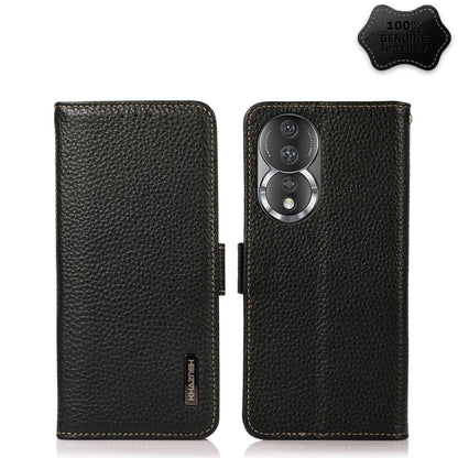 For Honor 80 KHAZNEH Side-Magnetic Litchi Genuine Leather RFID Phone Case(Black) - Honor Cases by buy2fix | Online Shopping UK | buy2fix