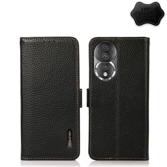 For Honor 80 KHAZNEH Side-Magnetic Litchi Genuine Leather RFID Phone Case(Black) - Honor Cases by buy2fix | Online Shopping UK | buy2fix